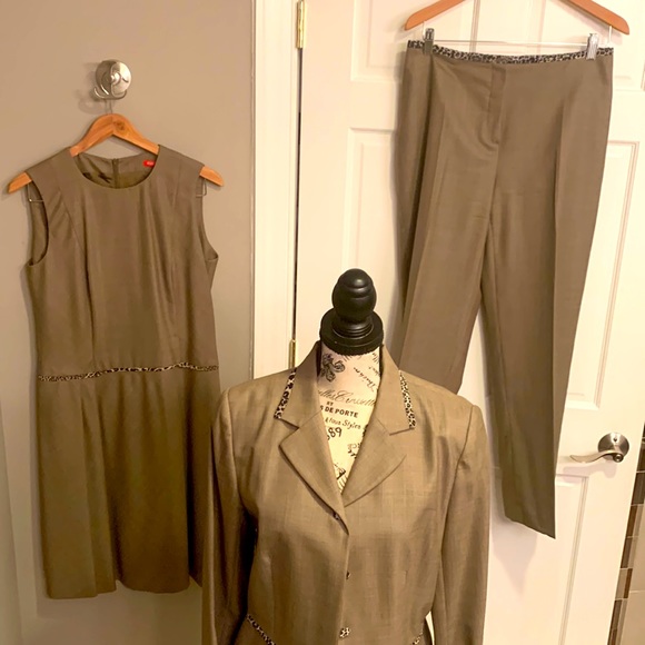 Alain Manoukian 2 Piece Suit Set (Dress & Blazer) with Leopard accent - Picture 1 of 12